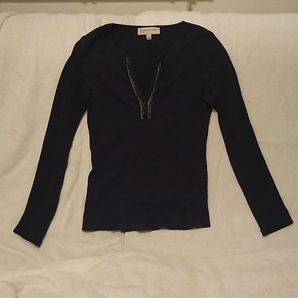 Jones New York Women's Long Sleeve Navy Shirt